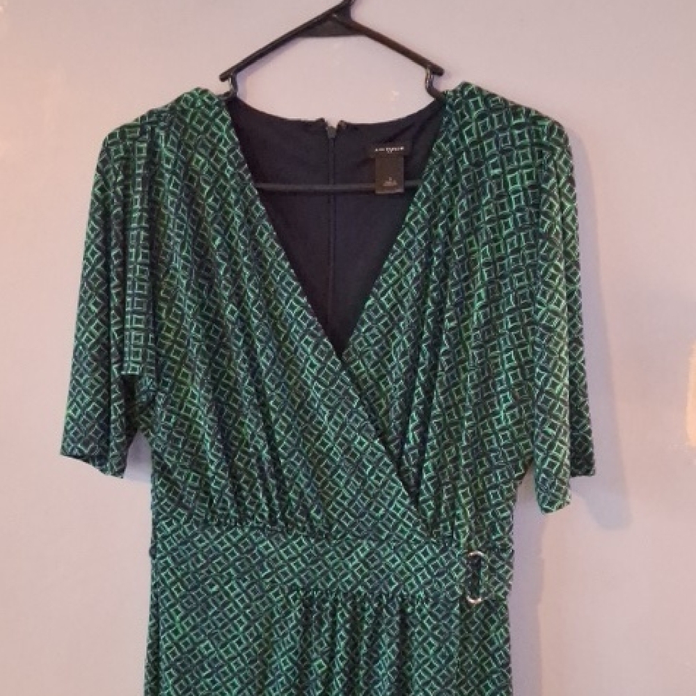 Anne Taylor Green Geometric Wrap Dress 04